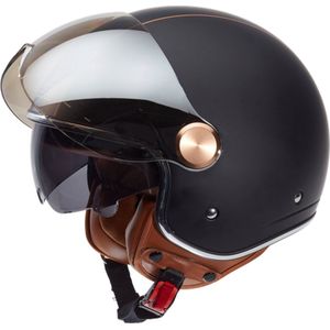 Beon Luxe B120 Geschikt als Fiets Snorfiets Brommer Motor Scooter helm - Retro Vespa jethelm met Zonnevizier - Volwassenen - XXL - Mat Zwart - Gratis helmtas