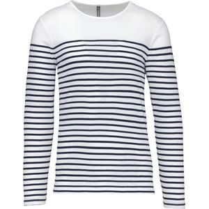 T-shirt Heren 3XL Kariban Ronde hals Lange mouw White / Navy Stripes 100% Katoen