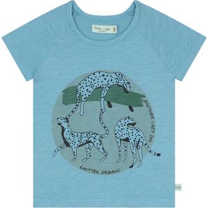 Smitten Organic - 'Leap of leopard lying at acacia tree' Blauw T-shirt met korte mouwen