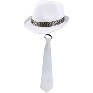 Toppers - Carnaval verkleedset Whiteman - hoed en party stropdas - wit - heren/dames - verkleedkleding accessoires