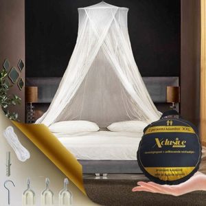 Xclusive-lifestyle Luxe Klamboe - Geschikt voor 1 en 2 Persoons Bed - Bevestigings Set - Muggennet - Mosquito Net - Muskieten Net - Kinderkamer - Thuis en op Reis - In- & Outdoor - incl. Handige Reisetui met Rits en Zelfklevende Haakjes