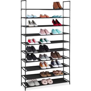 schoenenrek XXL, stof, 10 lagen, 50 paar schoenen, hoog, steekverbinding, HBD 176,5 x 99 x 29,5 cm, zwart