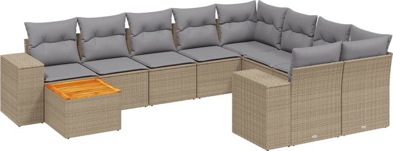 vidaXL - 10-delige - Loungeset - met - kussens - poly - rattan - beige