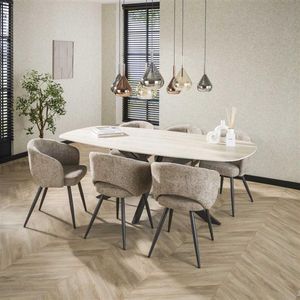 Hoyz Collection - Eetkamertafel 180 Deens Ovaal Romano - Travertin 3D Keramiek