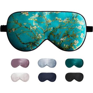 Natuurlijk Moerbeizijde Oogmasker - Verstelbaar Slaapmasker - 1 stuk - Groen-Bloemen - Biologische Zijden