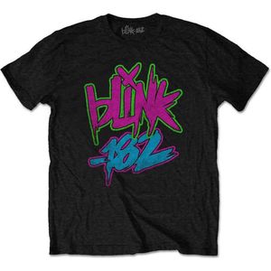Blink182 - Neon Logo Heren T-shirt - M - Zwart