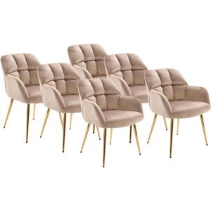 PASCAL MORABITO Set van 6 stoelen met armleuningen - Velours en goudkleurig metaal - Beige - PEGA L 58.5 cm x H 78 cm x D 62 cm