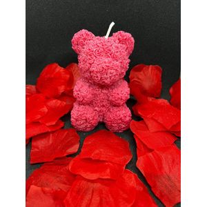 Kaars - Valentijn - rozenblaadjes - roze - rood - beer - beer met roosjes - cadeau - kado - verassing - liefde - Household excellent