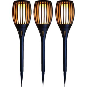 Set van 3x stuks Halloween horror decoratie solar LED tuinfakkels zwart 78 cm - Tuinverlichting/thema feestversiering