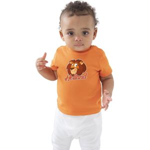 Oranje fan t-shirt voor baby / peuters - Holland met cartoon leeuw - Nederland supporter - Koningsdag / EK / WK shirt / outfit 18-24 mnd
