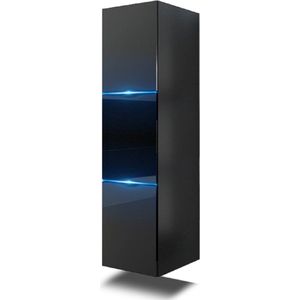 Badkamerkast GS 8 - 30 x 30 x 110 cm - Led - glanzend zwart / mat zwart - Hangende Kolomkast