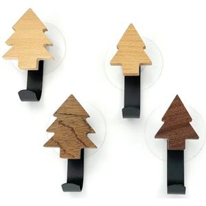 KAOTPO Kapstokhaken, kinderkapstokhaken van hout, vier stuks in een set, met zwarte lange haak, kinderkapstok, zelfklevende kapstokhaak, geschikt voor kinderkamers (stijlvol) (boom)