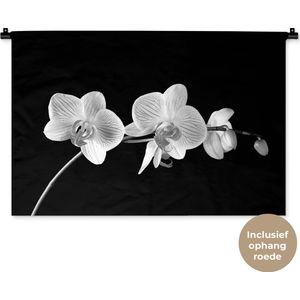 Wandkleed - Wanddoek - Orchidee - Bloemen - Zwart - Roze - Knoppen - 90x60 cm - Wandtapijt