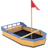 Rijoka Houten Zandbak Boot – Inclusief grondzeil – Zitbank met Opbergvak – Speeltoestel Blauw – 1700x1000x1300mm