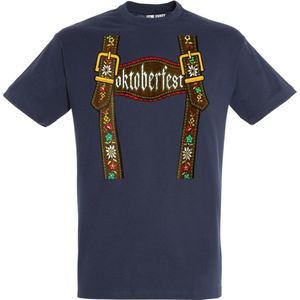 T-shirt Lederhosen man | Oktoberfest dames heren | Tiroler outfit | Carnavalskleding dames heren | Navy | maat 3XL