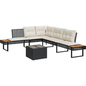 vidaXL - 2-delige - Loungeset - met - kussens - poly - rattan - en - glas - zwart