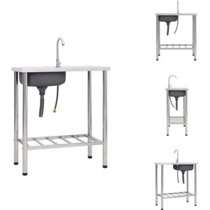 vidaXL Campinggootsteen - Campinggootstenen - Gootsteen - Gootstenen - Campinggootsteen enkele bak met kraan roestvrij staal