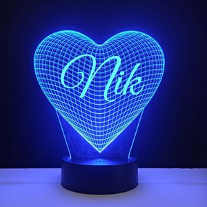 3D LED Lamp - Hart Met Naam - Nik