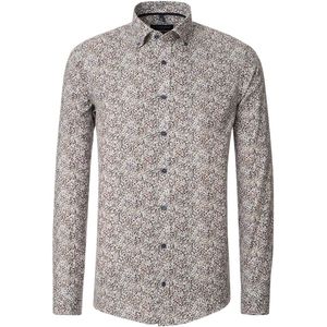 CASA MODA Sport casual fit overhemd - popeline - bruin dessin - Strijkvriendelijk - Boordmaat: 45 - 46
