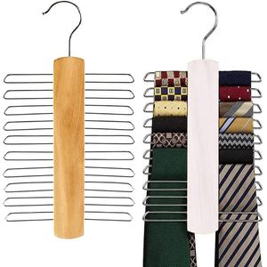2 stuks stropdashangers, houten stropdassenhouders, stropdassenhouder, 20 haken riemhouders, voor sjaals, riemen, stropdassen en accessoires (2 kleuren, 40 x 15 inch)