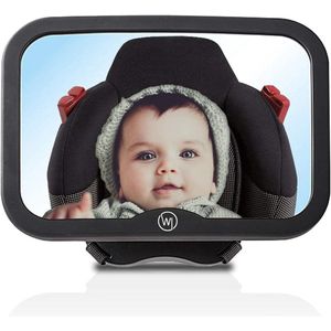 Baby autospiegel voor hoofdsteun - Achteruitkijkspiegel onbreekbaar & extra groot voor baby's - Baby eerste uitrusting auto-accessoires autospiegel (Baby on board teken, 360° draaibaar) -24,5 x 17,5 x 7 cm - Zwart