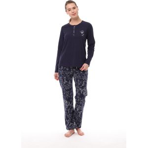 Pijadore - Grote Maten Dames Pyjama Set, Lange Mouwen, Donkerblauw - 3XL