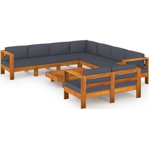 vidaXL 9-delige Loungeset met donkergrijze kussens acaciahout - Tuinset - Tuinsets - Loungeset - Loungesets