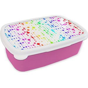Broodtrommel Roze - Lunchbox - Brooddoos - Regenboog - Patronen - Confetti - Neon - 18x12x6 cm - Kinderen - Meisje