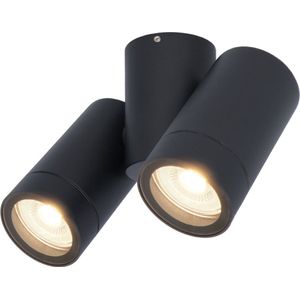 HOFTRONIC - Silva LED Plafondlamp 2 spots Zwart - 4000K neutraal wit licht - Draaibaar en Dimbaar - 2 lichts - GU10 - Plafondspot woonkamer en gang - Opbouwspot verlichting