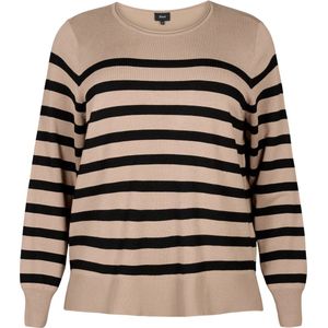 ZIZZI CACARRIE, L/S, STRIPE PULLOVE Dames Blouse - Brown - Maat L (50-52)