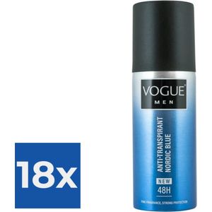 VOGUE Men Nordic Blue Anti-Transpirant Deodorant Spray 150 ML - Voordeelverpakking 18 stuks
