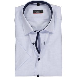 ETERNA modern fit overhemd - korte mouw - structuur heren overhemd - lichtblauw met wit (donkerblauw contrast) - Strijkvrij - Boordmaat: 38
