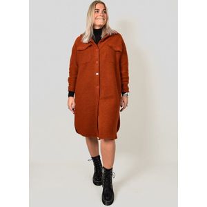 Julia jurk | Jurk dames | Oversized | Herfstkleur | Knoopsluiting | Zakken | Split | Comfortabel | Kleur Roest | Maat One size