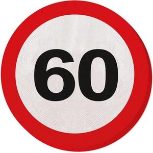 40x 60 jaar leeftijd themafeest servetten verkeersbord 33 cm rond - Zestigste/60e verjaardag papieren wegwerp tafeldecoraties