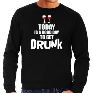Zwarte fun sweater good day to get drunk - wijn - heren -  Drank / festival trui / outfit / kleding S