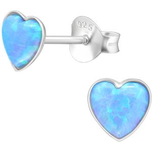 Joy|S - Zilveren hartje oorbellen - azure blauw - 5 mm - kinderoorbellen