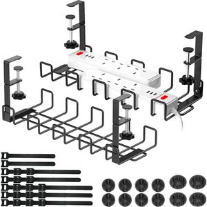 Kabelbeheerlade kit: metalen kabelorganizer voor draadbeheer - zwart (2 stuks) met kabelclips Kabel organiser