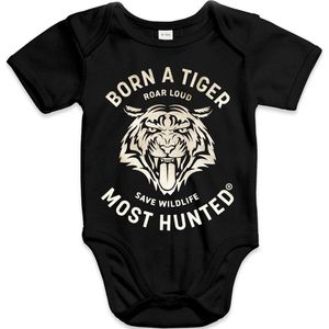 Most Hunted - baby romper -  tijger - zwart-goud - maat 6-12