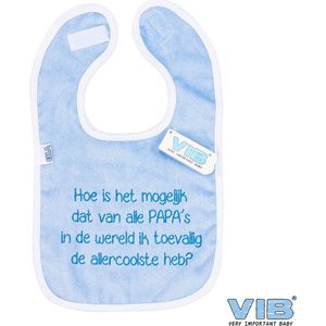 VIB® - Slabbetje Luxe velours - Hoe is het mogelijk dat van alle papa's (Blauw-Wit) - Babykleertjes - Baby cadeau