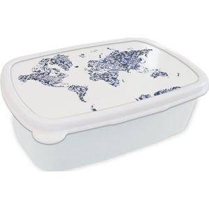Broodtrommel Wit - Lunchbox - Brooddoos - Wereldkaart - Delfts Blauw - Wit - 18x12x6 cm - Volwassenen