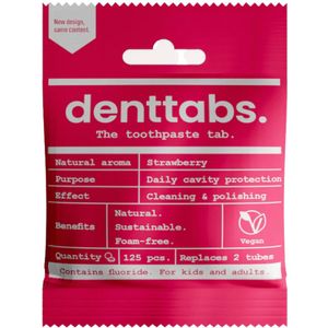 Denttabs Kids Strawberry - Fluoride - Extra Zacht - Tandenborstel voor Kinderen - Milieuvriendelijke Tandverzorging