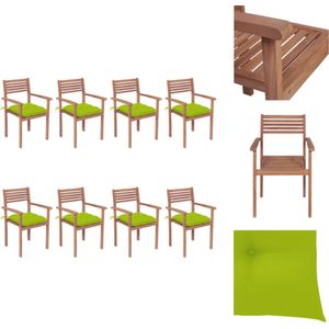 vidaXL Stapelbare Tuinstoelen - Teakhout - 56x51x90 cm - Helder Groen Kussen - Tuinstoel