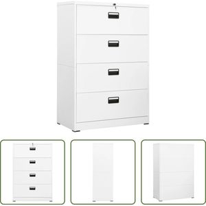 The Living Store Archiefkast Staal - 90 x 46 x 134 cm - 4 lades - Wit