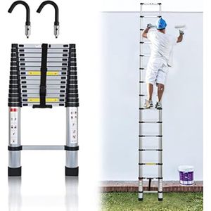 Telescoopladder - Vouwladder - Telescoopladder Aluminium - Uitschuifladder - Zilver