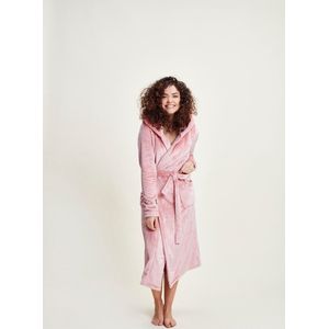 Charlie Choe badjas dames - 100 % zacht fleece - lang model - dames badjas met capuchon - trendy ochtendjas - roze - maat XS
