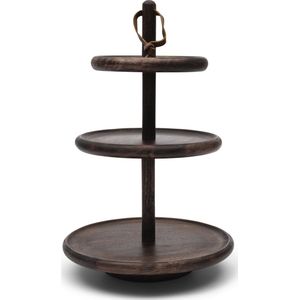 Riviera Maison Etagere 3 laags hout met ronde plateau - Bangli decoratieve Etagère 49 cm hoog