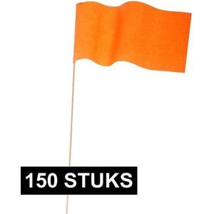 150x Oranje papieren zwaaivlaggetje - Holland supporter/Koningsdag feestartikelen