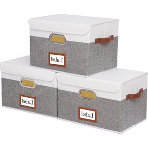 Opvouwbare opbergdozen met deksel - Set van 3 - Grote vouwdozen voor kasten en kleding - Wit/grijs - 3 handgrepen