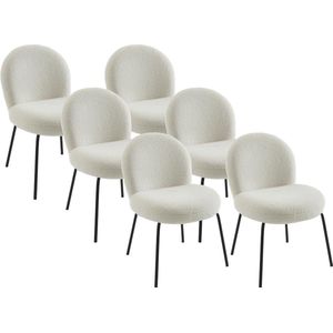Set van 6 stoelen van boucléstof en zwart metaal - Crèmewit - CURLYN L 59 cm x H 85 cm x D 66 cm