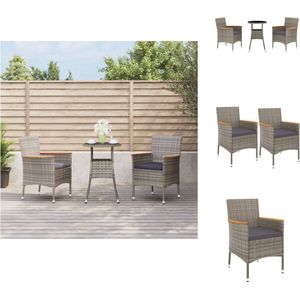 vidaXL Bistroset - Bistrosets - Bistro Set - Bistrotafel - 3-delige Bistroset met kussens poly rattan grijs